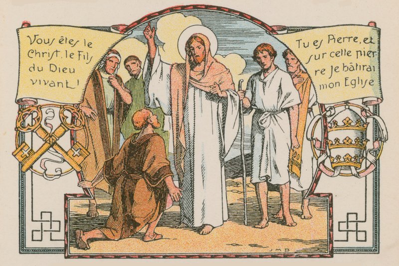Scène uit het leven van Jezus (gekleurde gravure) door French School