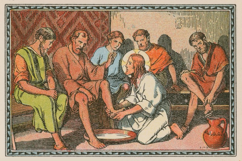 Scène uit het leven van Jezus (gekleurde gravure) door French School