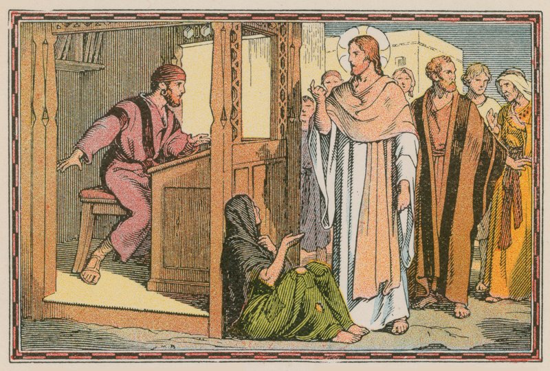 Scène uit het leven van Jezus (gekleurde gravure) door French School
