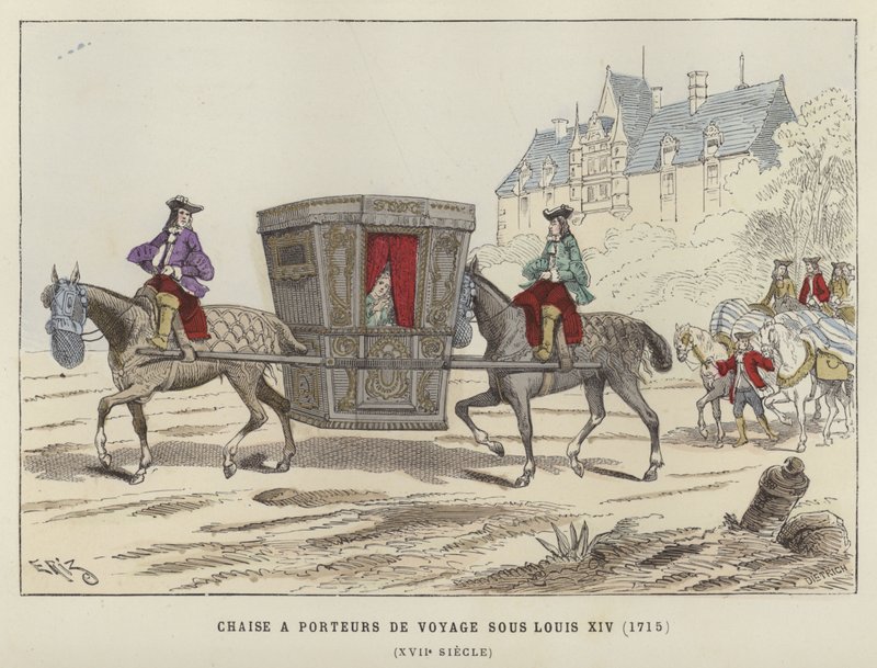 Draagstoel gedragen door paarden, bewind van Lodewijk XIV van Frankrijk, 1715 door French School