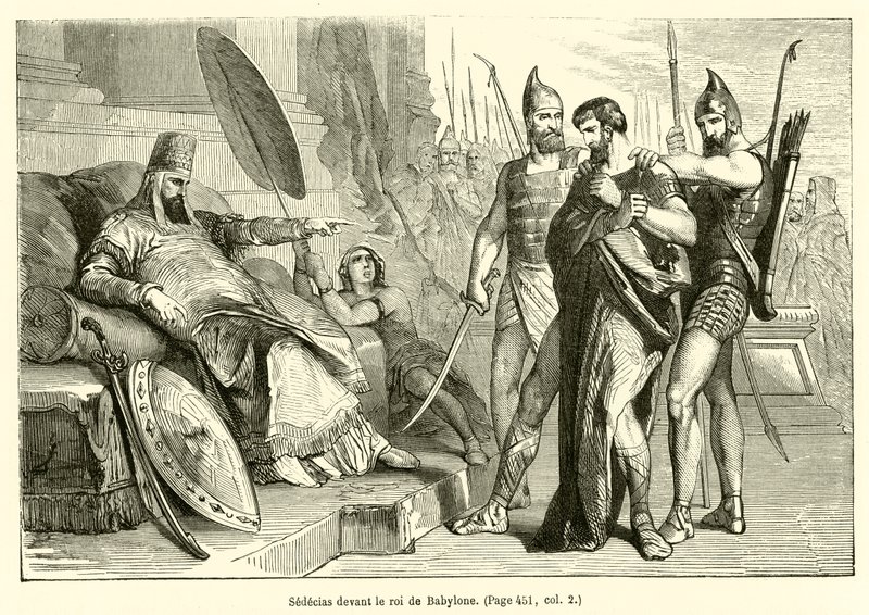 Sedekia voor de koning van Babylon door French School