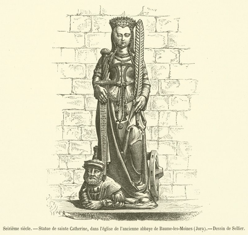 Zestiende eeuw, Beeld van Sint-Catharina, in de kerk van de oude abdij van Baume-les-Moines, Jura door French School