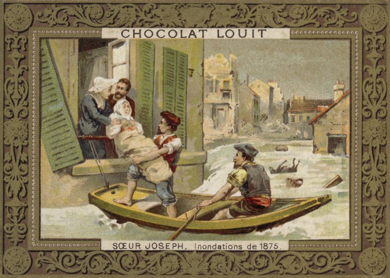Zuster Joseph helpt mensen redden tijdens de overstromingen van 1875 door French School