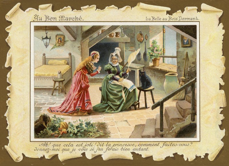 Doornroosje, met oude vrouw door French School