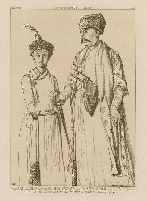 Soudiat Daula, Grootvizier van de Mongolen en zijn zoon, Mirza Mani (1774) door French School