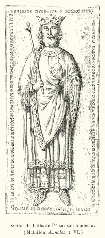 Standbeeld van Lotharius I op zijn graf (gravure) door French School