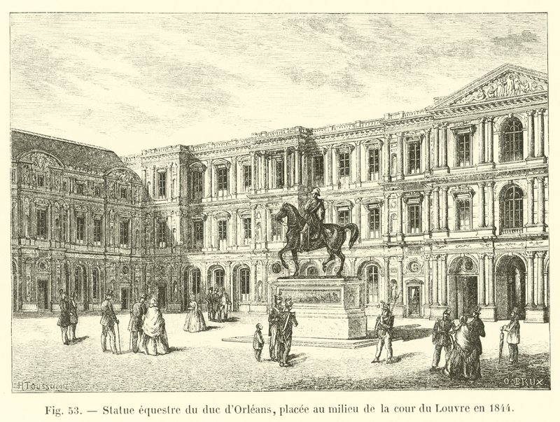 Ruiterstandbeeld van de hertog van Orléans, geplaatst in het midden van de binnenplaats van het Louvre in 1844 door French School