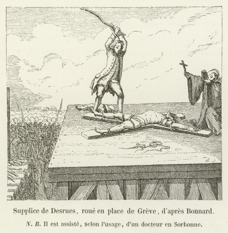 Executie van Desrues, geradbraakt op het plein de Greve, naar Bonnard door French School