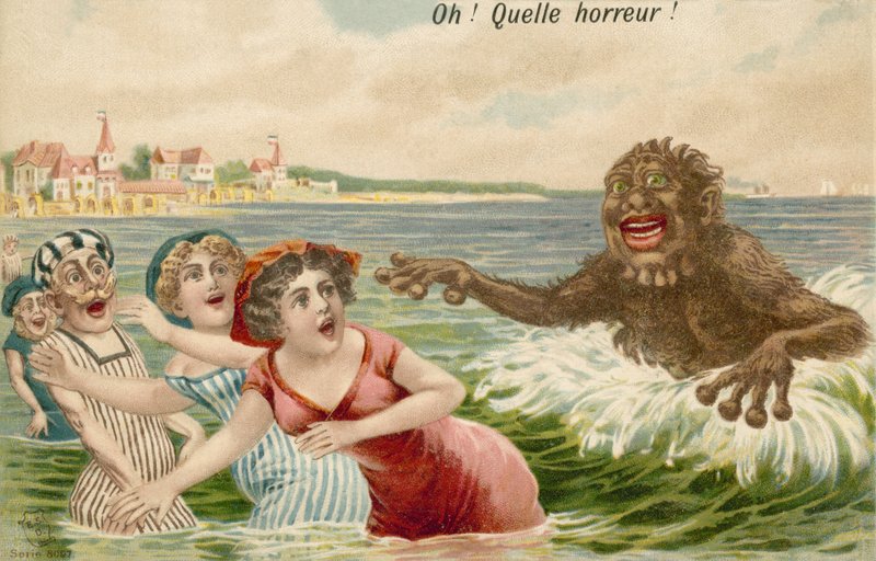 Zwemmer achtervolgd door zeemonster door French School