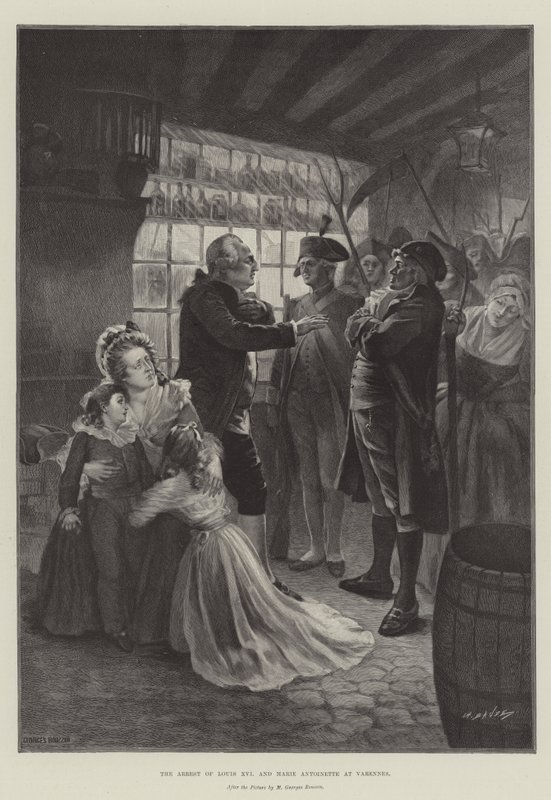 De Arrestatie van Lodewijk XVI en Marie Antoinette in Varennes door French School