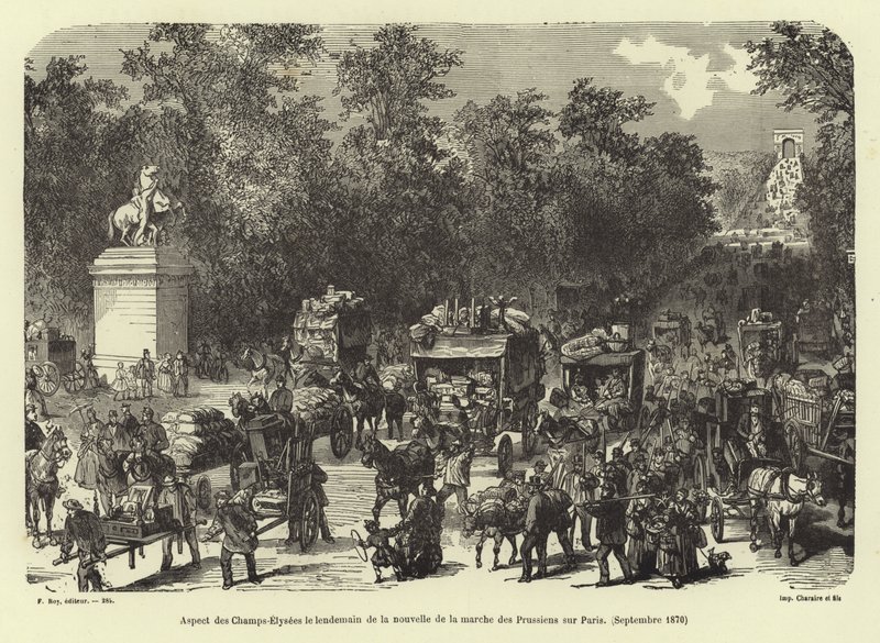 De Champs-Élysées de dag na het ontvangen van het nieuws van de Pruisische mars op Parijs, september 1870 door French School
