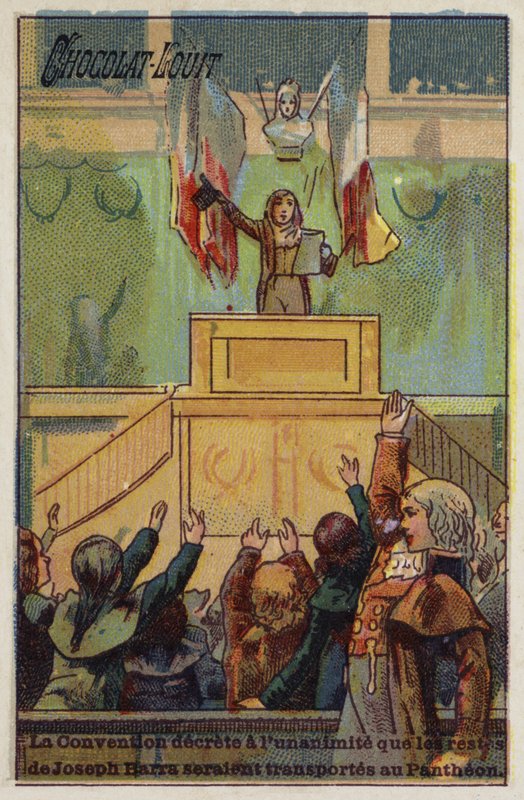 De Conventie besluit unaniem dat de resten van Joseph Bara naar het Pantheon worden gebracht, 1793 door French School