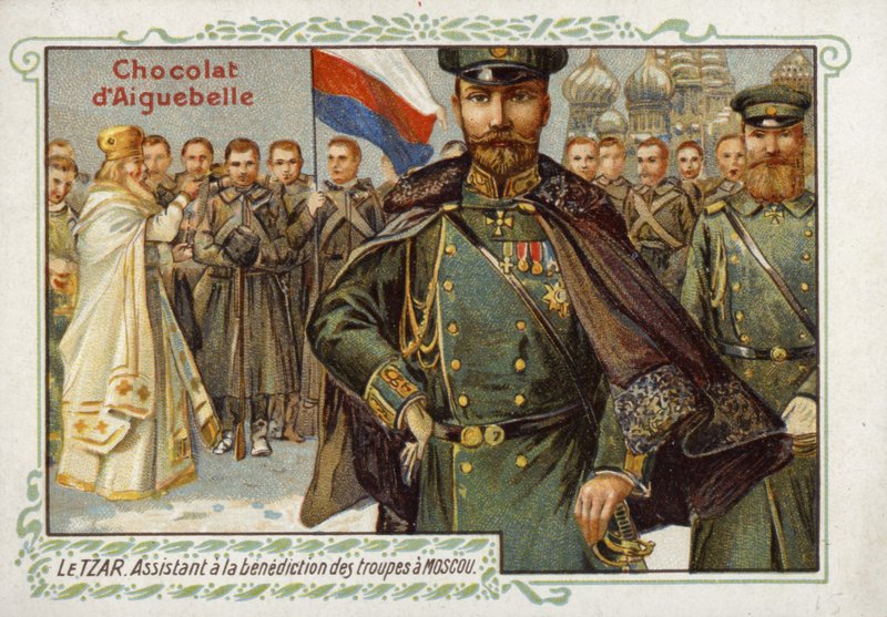 De tsaar van Rusland, helpt bij de zegening van de troepen in Moskou door French School