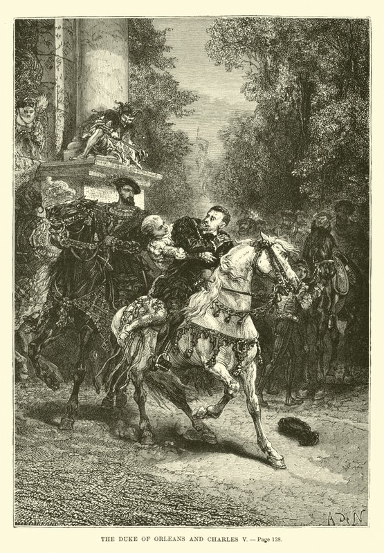 De Hertog van Orléans en Karel V door French School