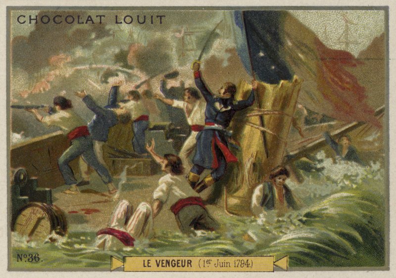 Het Franse oorlogsschip Vengeur bij de Slag van Ushant (Glorieuze Eerste van Juni), 1794 door French School