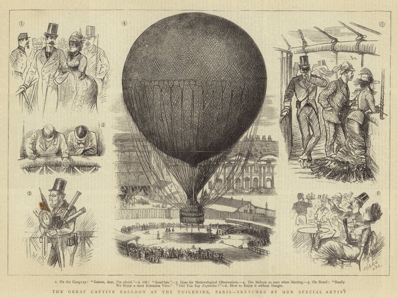 De grote gevangengenomen ballon in de Tuilerieën, Parijs door French School