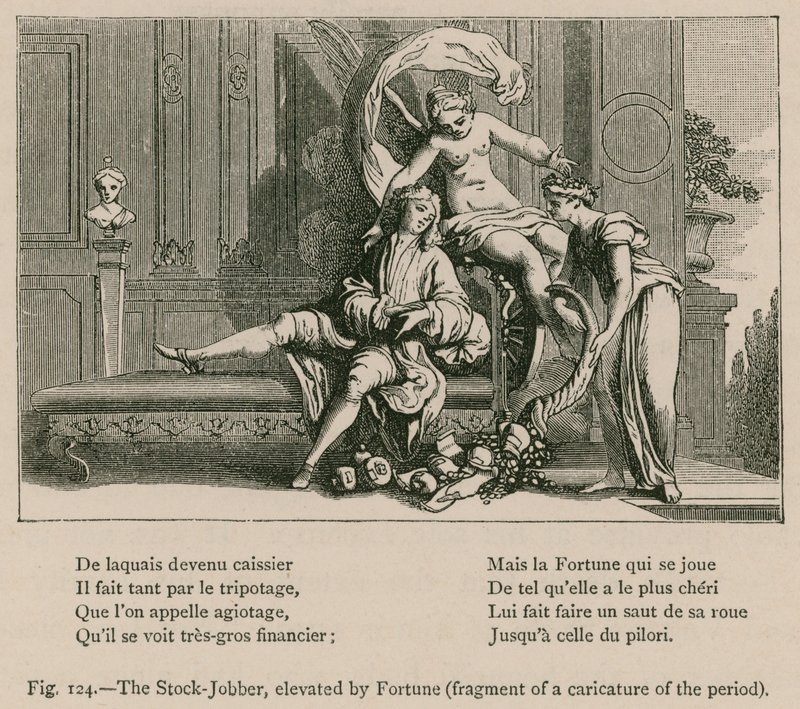 De beursmakelaar, verheven door Fortuna (fragment van een karikatuur uit de periode) door French School