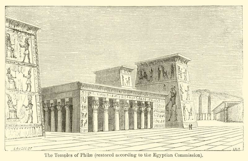 De tempels van Philae, gerestaureerd volgens de Egyptische Commissie door French School