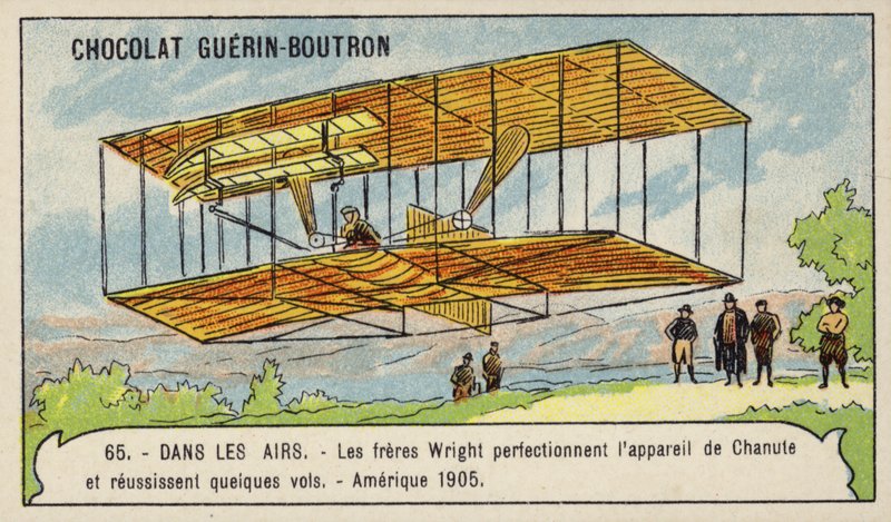 De gebroeders Wright perfectioneren de vliegmachine van Octave Chanute en maken verschillende succesvolle vluchten, VS door French School