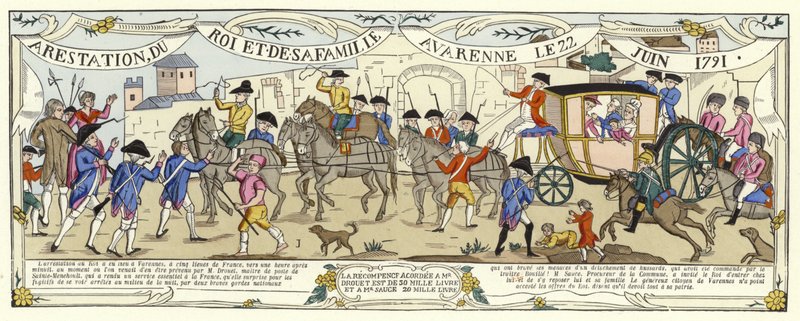 De arrestatie van Lodewijk XVI van Frankrijk en zijn familie, Varennes, 22 juni 1791 door French School