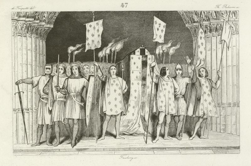 De dode zuigeling Jan I uitgeroepen tot koning van Frankrijk, 1316 door French School