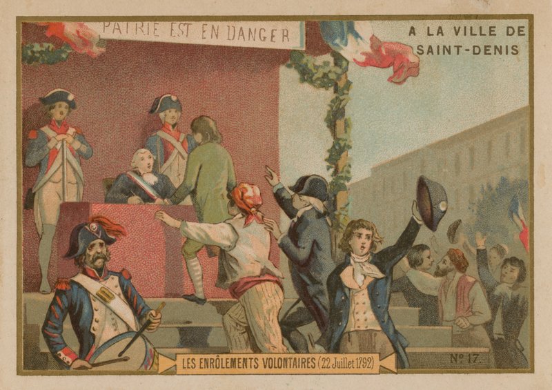 De inschrijving van vrijwilligers in het leger, Franse Revolutie, 22 juli 1792 door French School