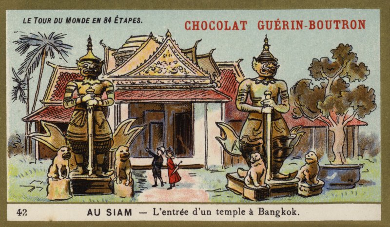 De ingang van een tempel in Bangkok, Siam door French School