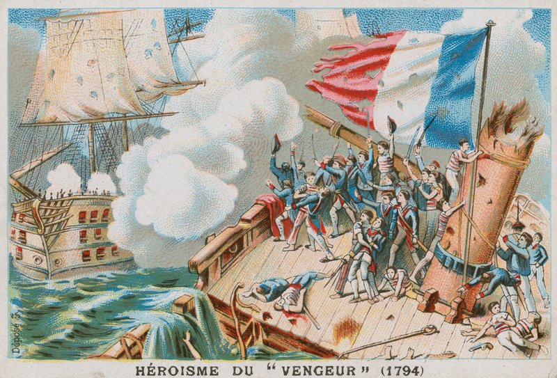 De heldhaftigheid van het Franse oorlogsschip Vengeur du Peuple, 1794 door French School