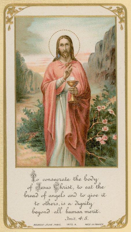 Om het lichaam van Jezus Christus te wijden, het brood van engelen te eten en het aan anderen te geven, is een waardigheid die alle menselijke verdienste te boven gaat door French School
