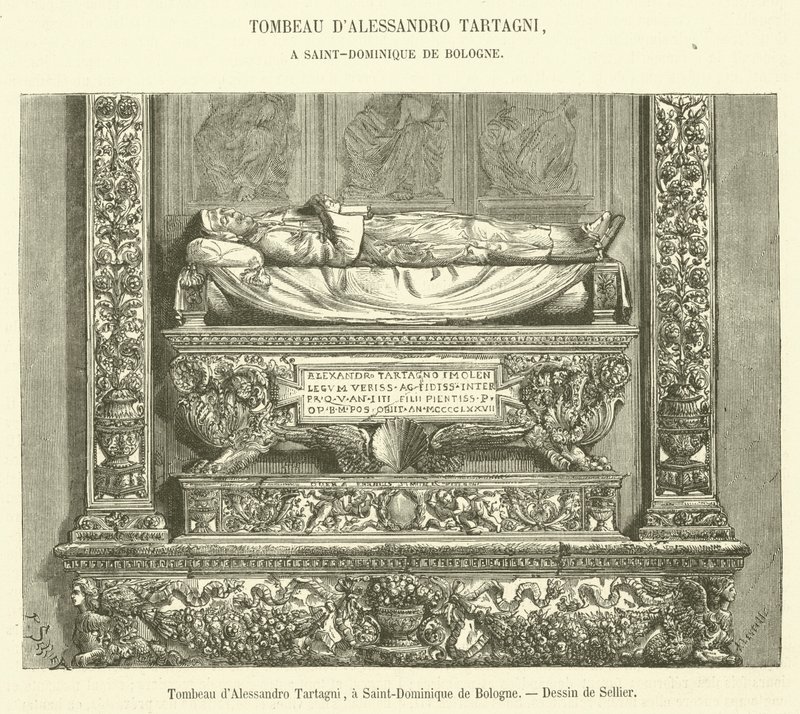 Graf van Alessandro Tartagni, in Saint-Dominique de Bologne (gravure) door French School