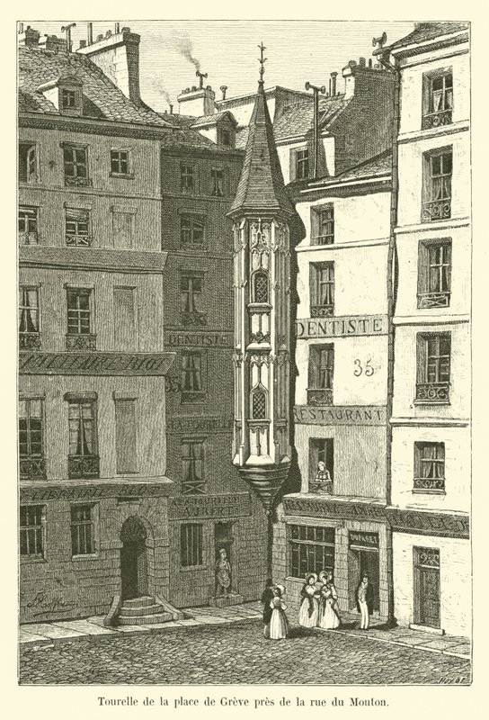 Toren van de Place de Greve bij de rue du Mouton door French School