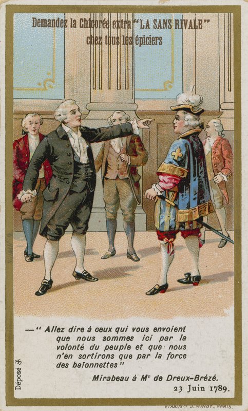 Handelskaart met de reactie van de graaf van Mirabeau op de markies van Dreux-Brézé door French School