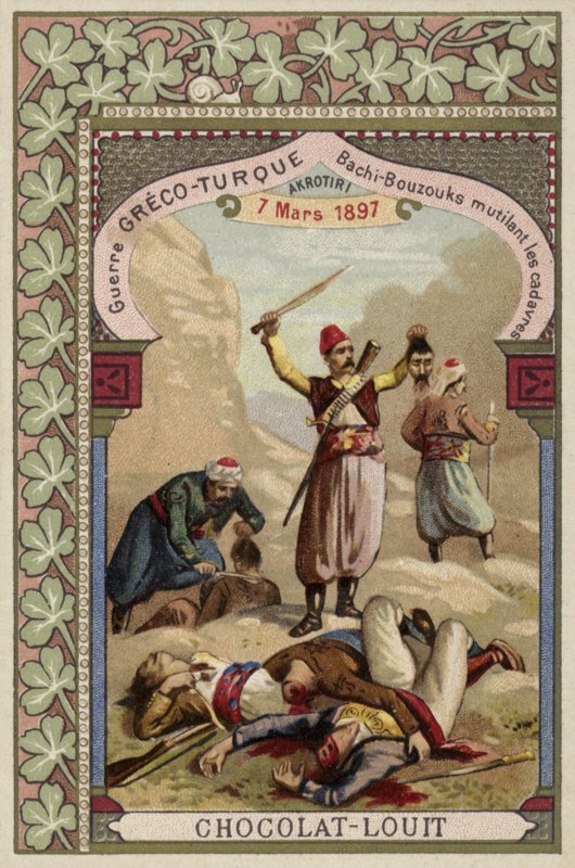 Turkse Bashi-bazouks verminken Griekse lijken, Akrotiri, Kreta, Grieks-Turkse Oorlog, 7 maart 1897 door French School