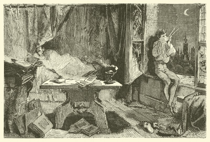 Tycho Brahe meet de afstand die de sterren scheidt (gravure) door French School