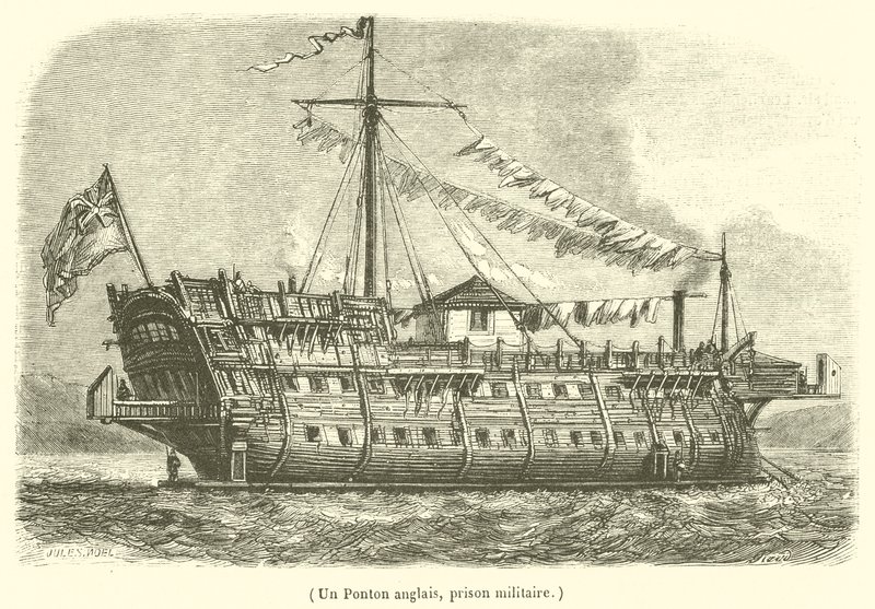 Een Engels ponton, een militaire gevangenis (gravure) door French School