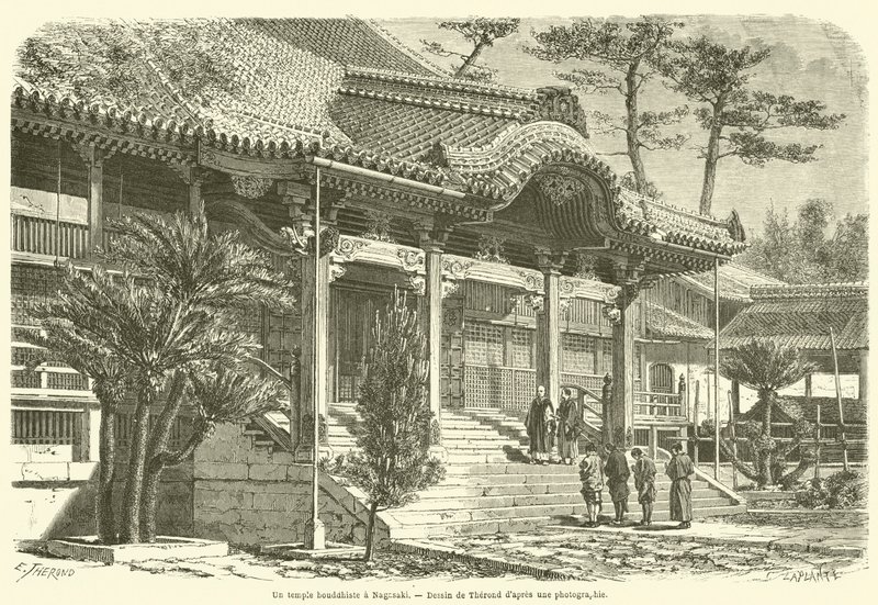 Een boeddhistische tempel in Nagasaki door French School