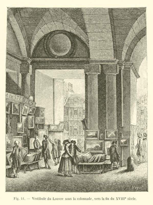 Vestibule van het Louvre onder de colonnade, eind 18e eeuw door French School