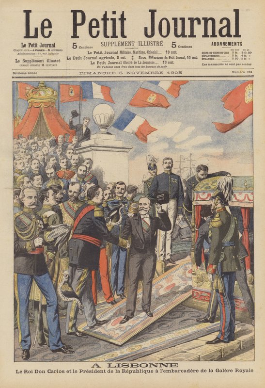 Bezoek aan Lissabon van de president van Frankrijk (kleurenlitho) door French School