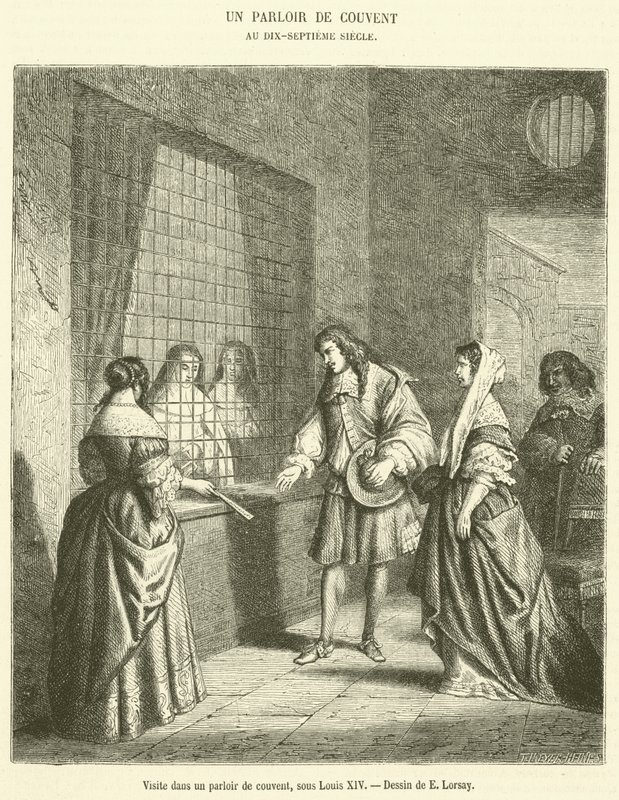 Bezoek in een kloosterparloir, onder Lodewijk XIV door French School