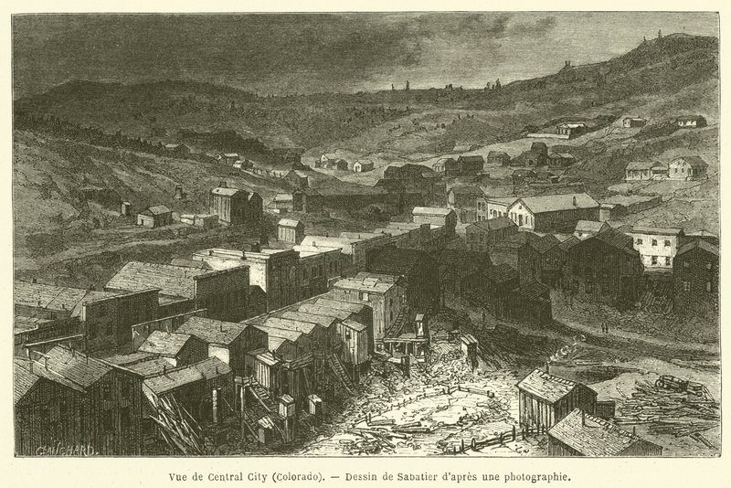 Uitzicht op Central City, Colorado (gravure) door French School