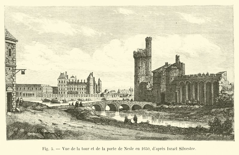 Uitzicht op de toren en de poort van Nesle in 1650, naar Israel Silvestre door French School