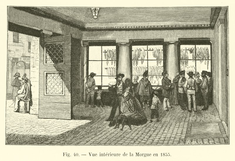 Interieur van het mortuarium in 1855 door French School