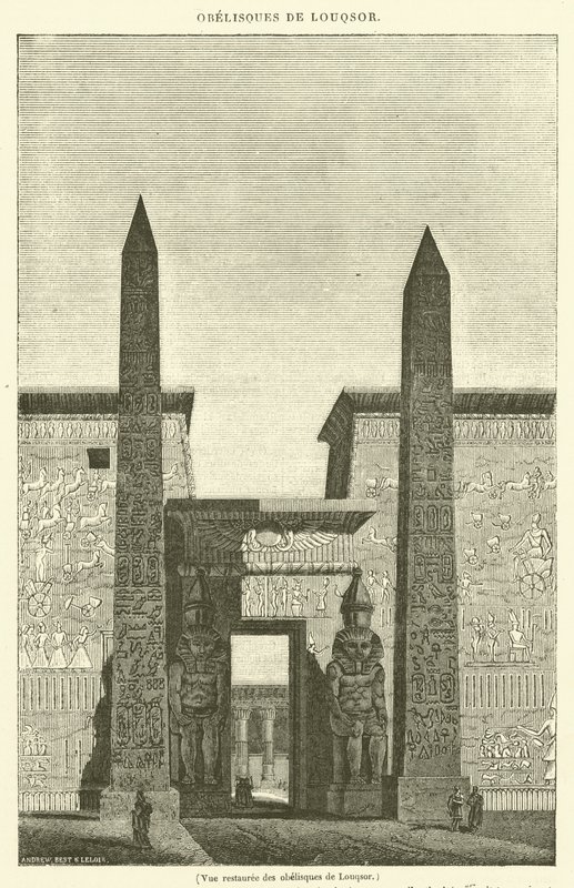 Herstelde weergave van de obelisken van Luxor (gravure) door French School