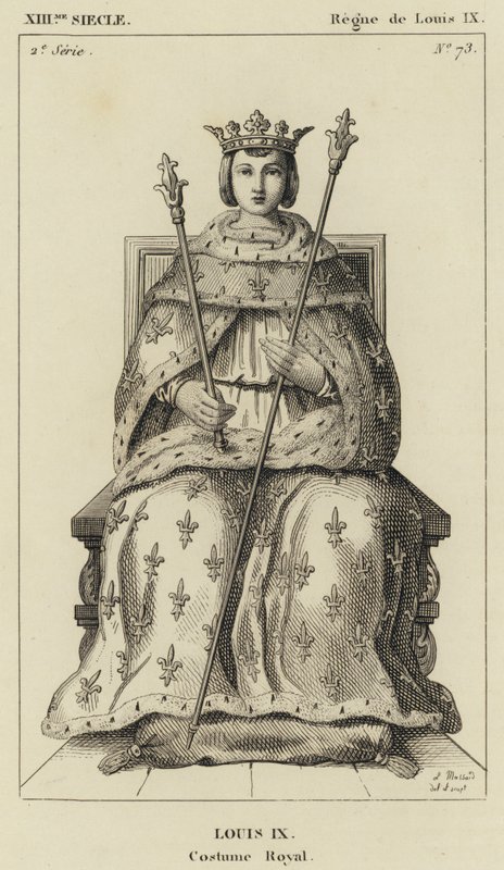 XIII Eeuw, Regering van Lodewijk IX, Lodewijk IX, Koninklijk Kostuum (gravure) door French School