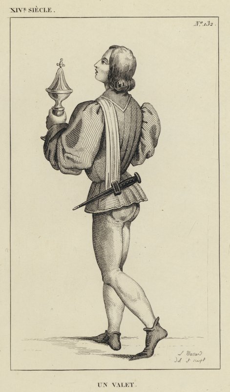 14e eeuw, Een knecht (gravure) door French School