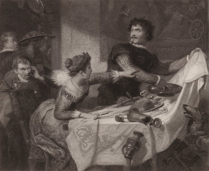 Shakespeare: De Getemde Feeks (gravure) door Friedrich Schwoerer