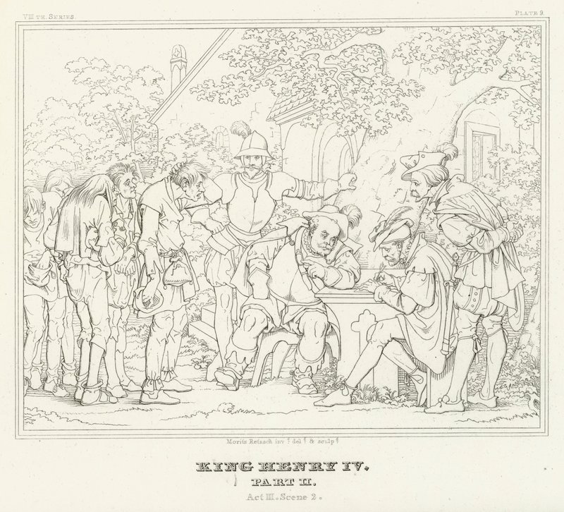 Koning Hendrik IV, Deel II, Act III, Scene 2 (gravure) door Friedrich August Moritz Retzsch