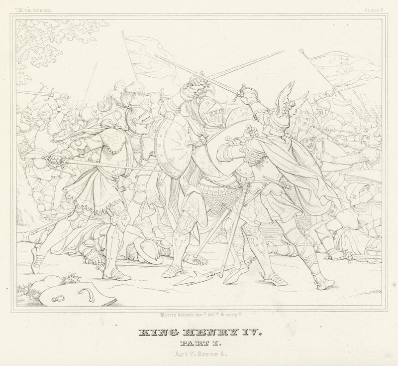 Koning Hendrik IV, Deel I, Act V, Scene 4 (gravure) door Friedrich August Moritz Retzsch