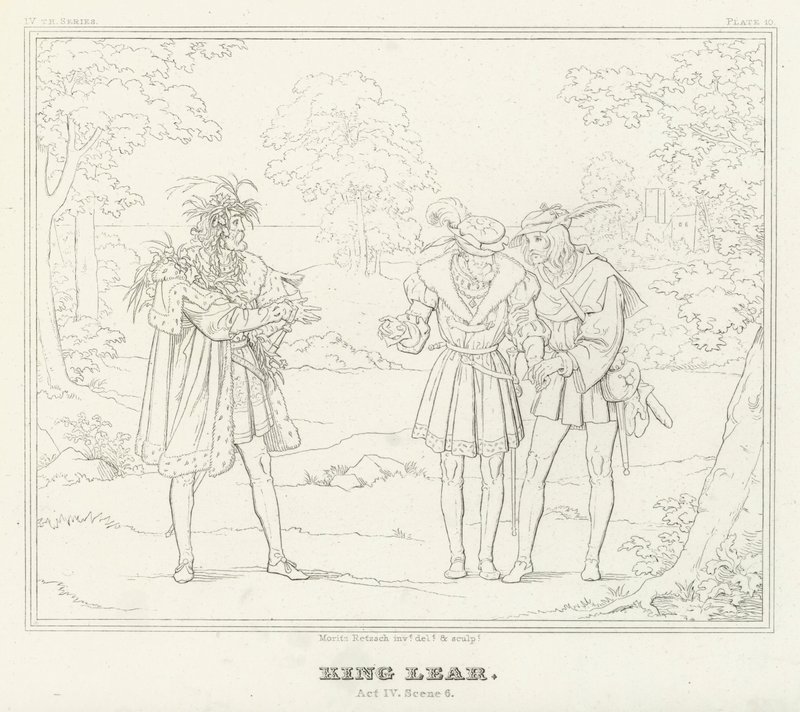 Koning Lear, Act IV, Scene 6 (gravure) door Friedrich August Moritz Retzsch