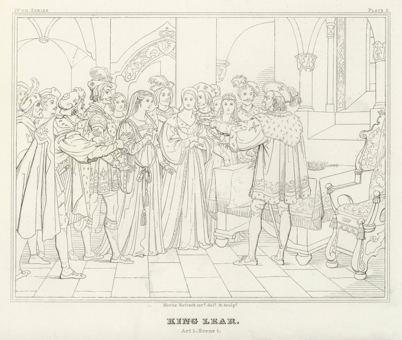 Koning Lear, Acte I, Scene 1 door Friedrich August Moritz Retzsch